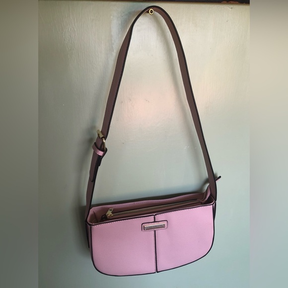 Handbags - London Fog Pink Leather Purse Hand Shoulder Bag Adjustable Strap Gold Tone Zip